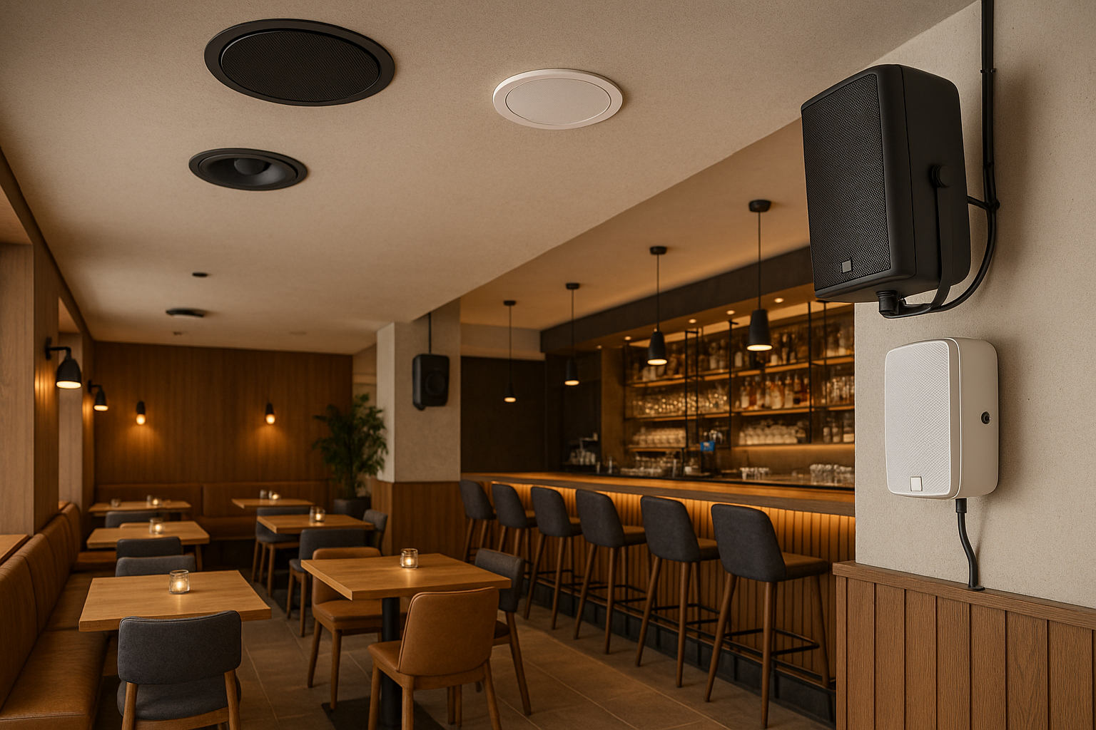 audio da installazione diffusori professionali installati in ambienti tipo bar ristoranti 